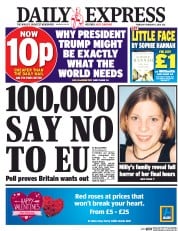 Daily Express () Newspaper Front Page for 11 February 2016