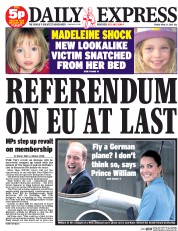 Daily Express () Newspaper Front Page for 11 April 2014