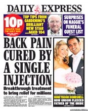 Daily Express () Newspaper Front Page for 12 April 2013