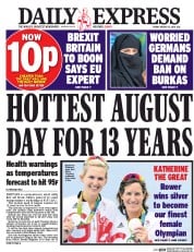 Daily Express () Newspaper Front Page for 12 August 2016