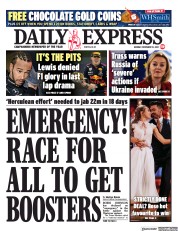 Daily Express () Newspaper Front Page for 13 December 2021