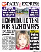 Daily Express () Newspaper Front Page for 13 January 2014