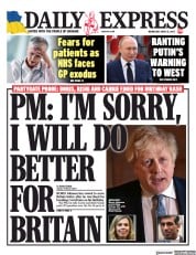 Daily Express () Newspaper Front Page for 13 April 2022