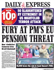 Daily Express () Newspaper Front Page for 13 June 2016
