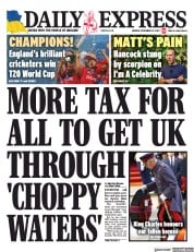 Daily Express () Newspaper Front Page for 14 November 2022