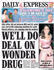 Daily Express () Newspaper Front Page for 14 February 2019
