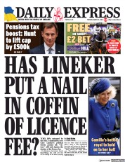 Daily Express () Newspaper Front Page for 14 March 2023