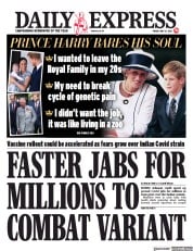 Daily Express () Newspaper Front Page for 14 May 2021