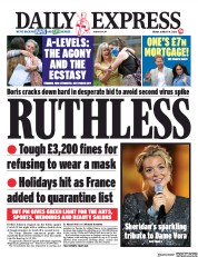 Daily Express () Newspaper Front Page for 14 August 2020