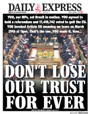 Daily Express () Newspaper Front Page for 15 January 2019