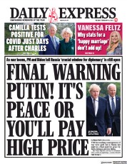 Daily Express () Newspaper Front Page for 15 February 2022
