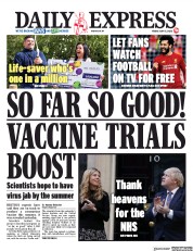 Daily Express () Newspaper Front Page for 15 May 2020