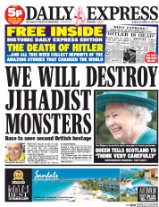 Daily Express () Newspaper Front Page for 15 September 2014