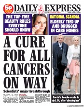 Daily Express () Newspaper Front Page for 16 January 2014