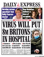Daily Express () Newspaper Front Page for 16 March 2020