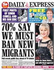 Daily Express () Newspaper Front Page for 17 February 2014