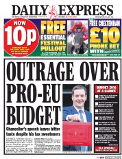 Daily Express () Newspaper Front Page for 17 March 2016