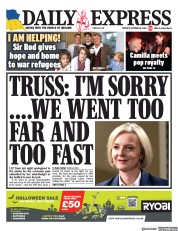 Daily Express () Newspaper Front Page for 18 October 2022