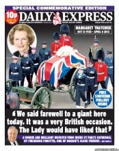 Daily Express () Newspaper Front Page for 18 April 2013