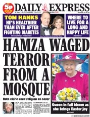 Daily Express () Newspaper Front Page for 18 April 2014