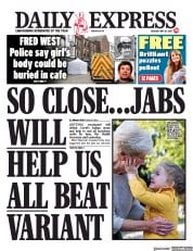 Daily Express () Newspaper Front Page for 18 May 2021