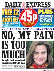 Daily Express () Newspaper Front Page for 18 June 2016