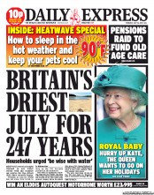 Daily Express () Newspaper Front Page for 18 July 2013