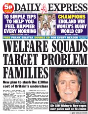 Daily Express () Newspaper Front Page for 18 August 2014