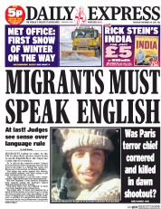 Daily Express () Newspaper Front Page for 19 November 2015