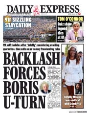 Daily Express () Newspaper Front Page for 19 July 2021