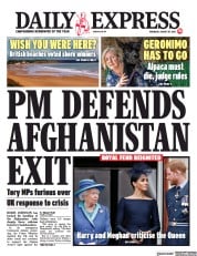 Daily Express () Newspaper Front Page for 19 August 2021