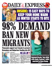 Daily Express () Newspaper Front Page for 1 November 2013