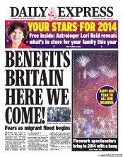Daily Express () Newspaper Front Page for 1 January 2014