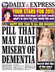 Daily Express () Newspaper Front Page for 1 January 2015