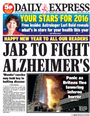 Daily Express () Newspaper Front Page for 1 January 2016