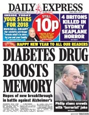 Daily Express () Newspaper Front Page for 1 January 2018