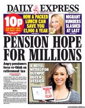 Daily Express () Newspaper Front Page for 1 March 2013