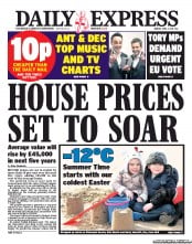 Daily Express () Newspaper Front Page for 1 April 2013