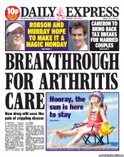 Daily Express () Newspaper Front Page for 1 July 2013
