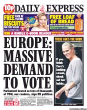 Daily Express () Newspaper Front Page for 1 August 2011