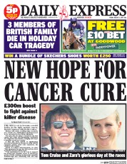 Daily Express () Newspaper Front Page for 1 August 2014