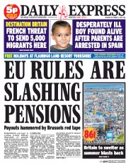 Daily Express () Newspaper Front Page for 1 September 2014