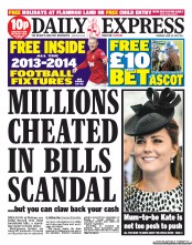 Daily Express () Newspaper Front Page for 20 June 2013