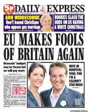 Daily Express () Newspaper Front Page for 21 November 2012