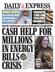 Daily Express () Newspaper Front Page for 21 January 2022