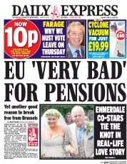 Daily Express () Newspaper Front Page for 21 June 2016