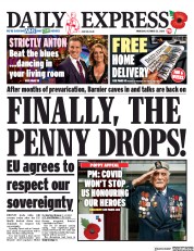 Daily Express () Newspaper Front Page for 22 October 2020