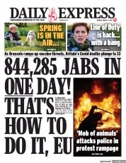 Daily Express () Newspaper Front Page for 22 March 2021