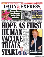 Daily Express () Newspaper Front Page for 22 April 2020