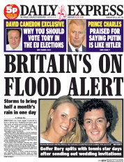 Daily Express () Newspaper Front Page for 22 May 2014